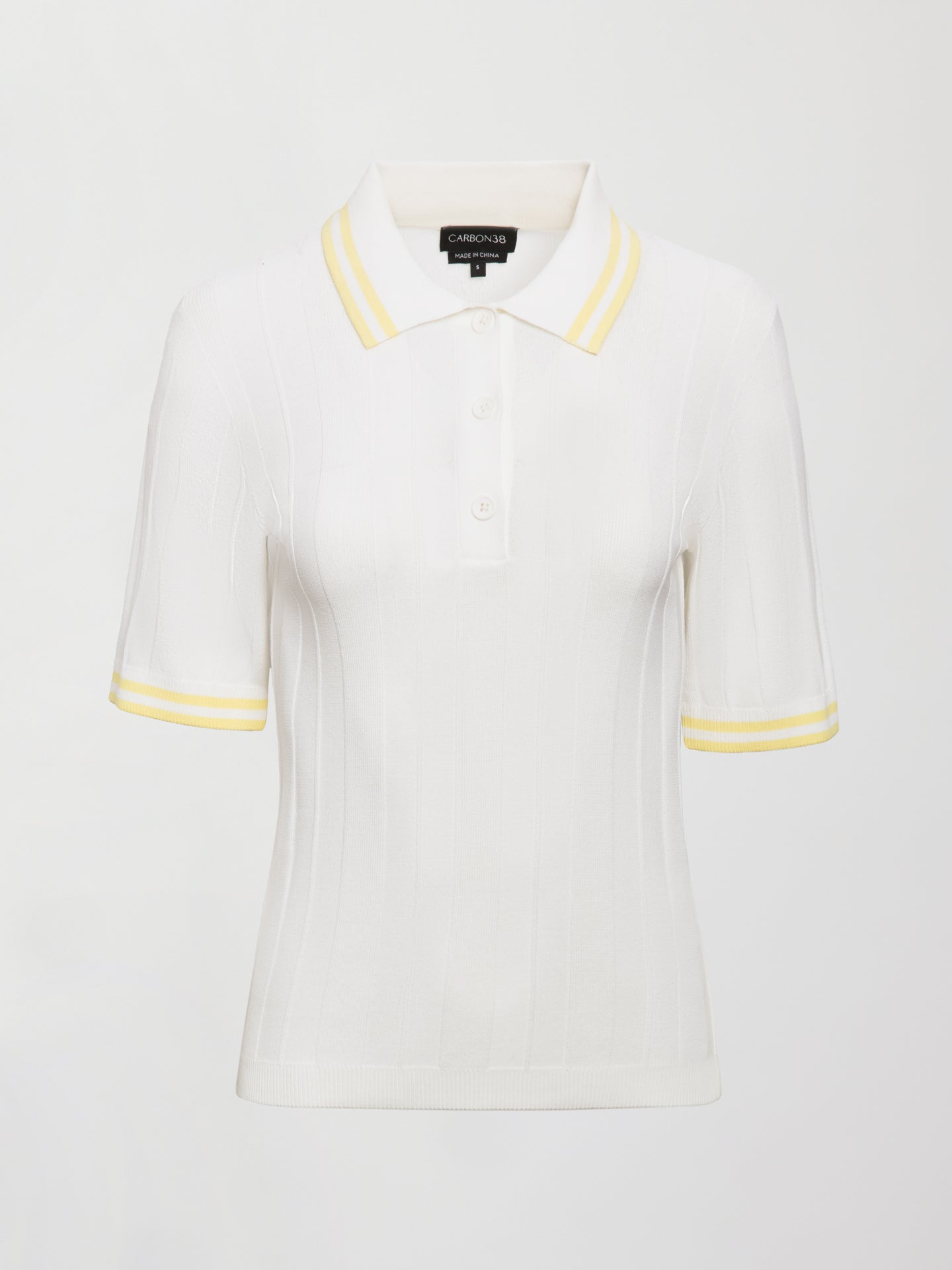 Carbon38 Short Sleeve Collared Tennis Top - White / Pastel Yellow