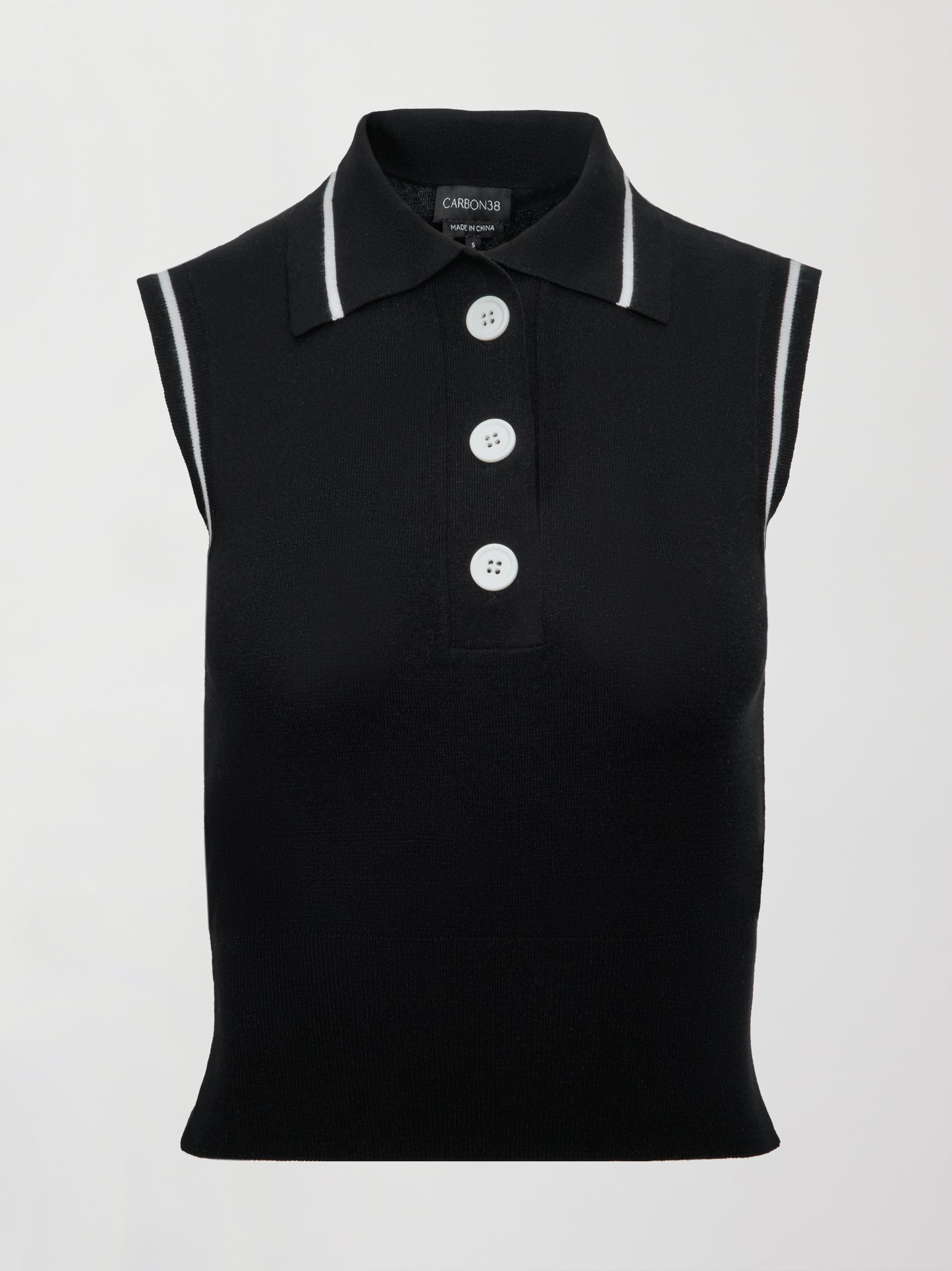 Carbon38 Tennis Sleeveless Polo - Black/ White