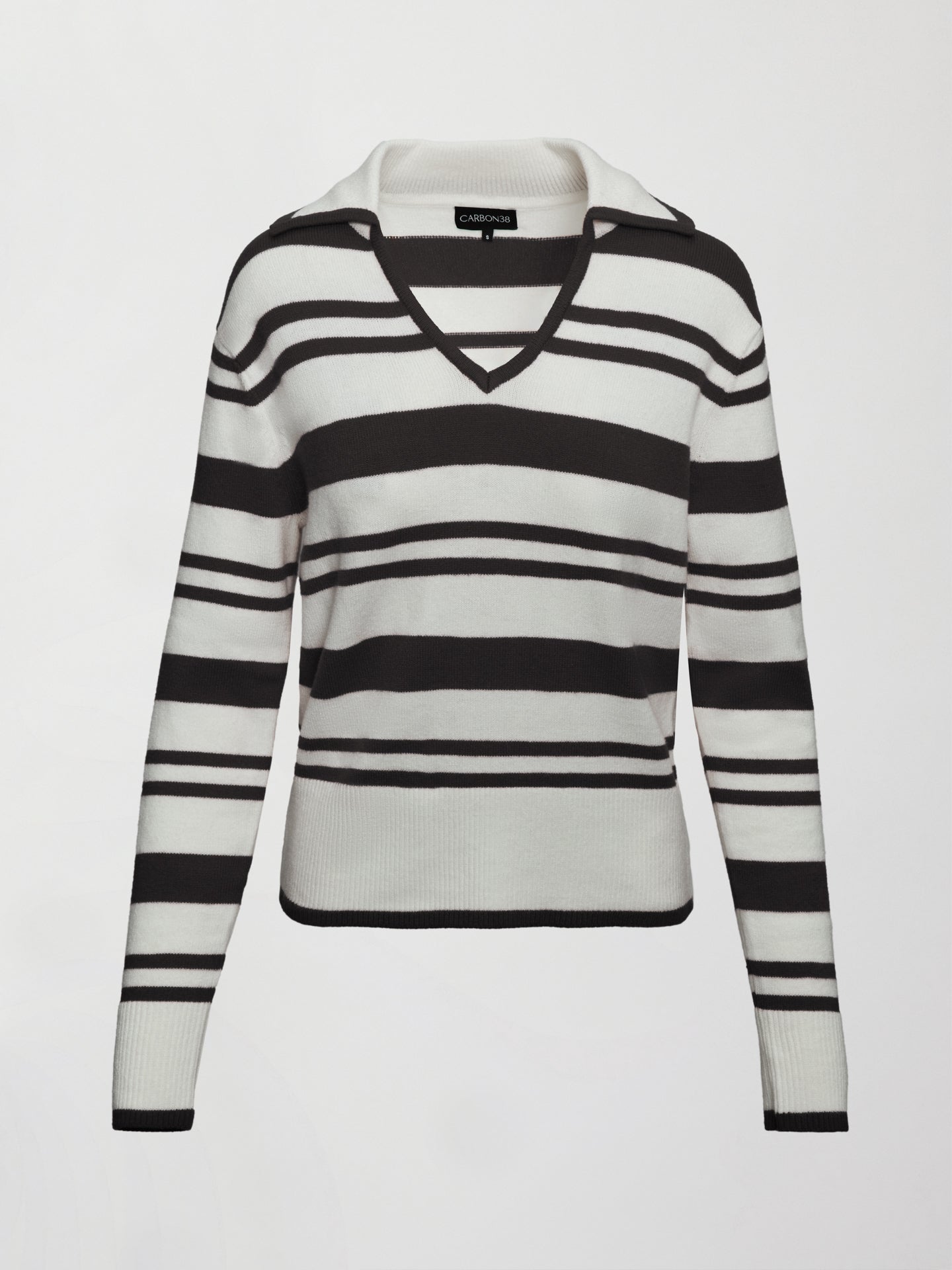 Carbon38 Johnny Collar Striped Sweater - Black/Cream