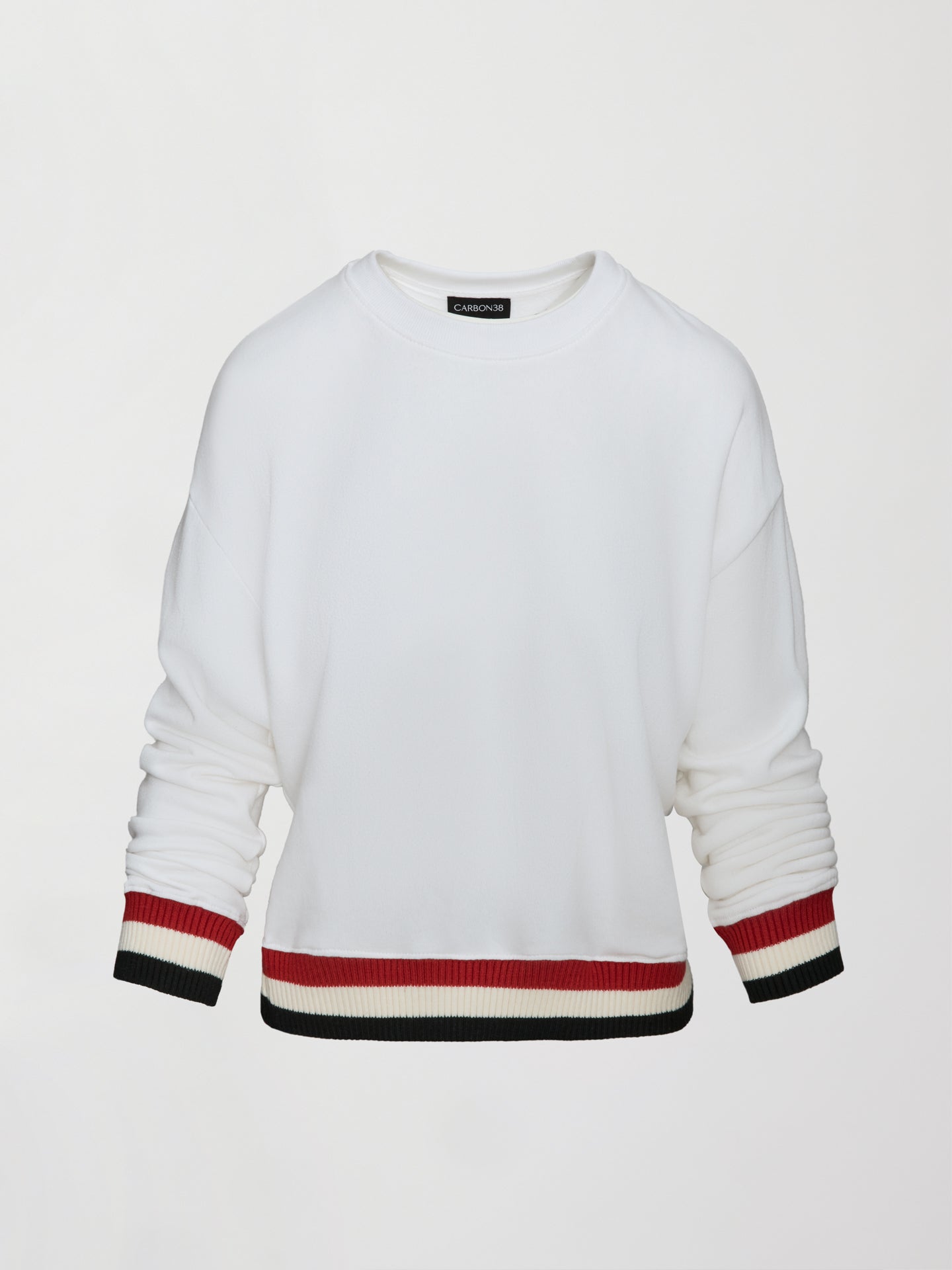 Carbon38 Banded Sweatshirt in French Terry - White with Black/White/Red