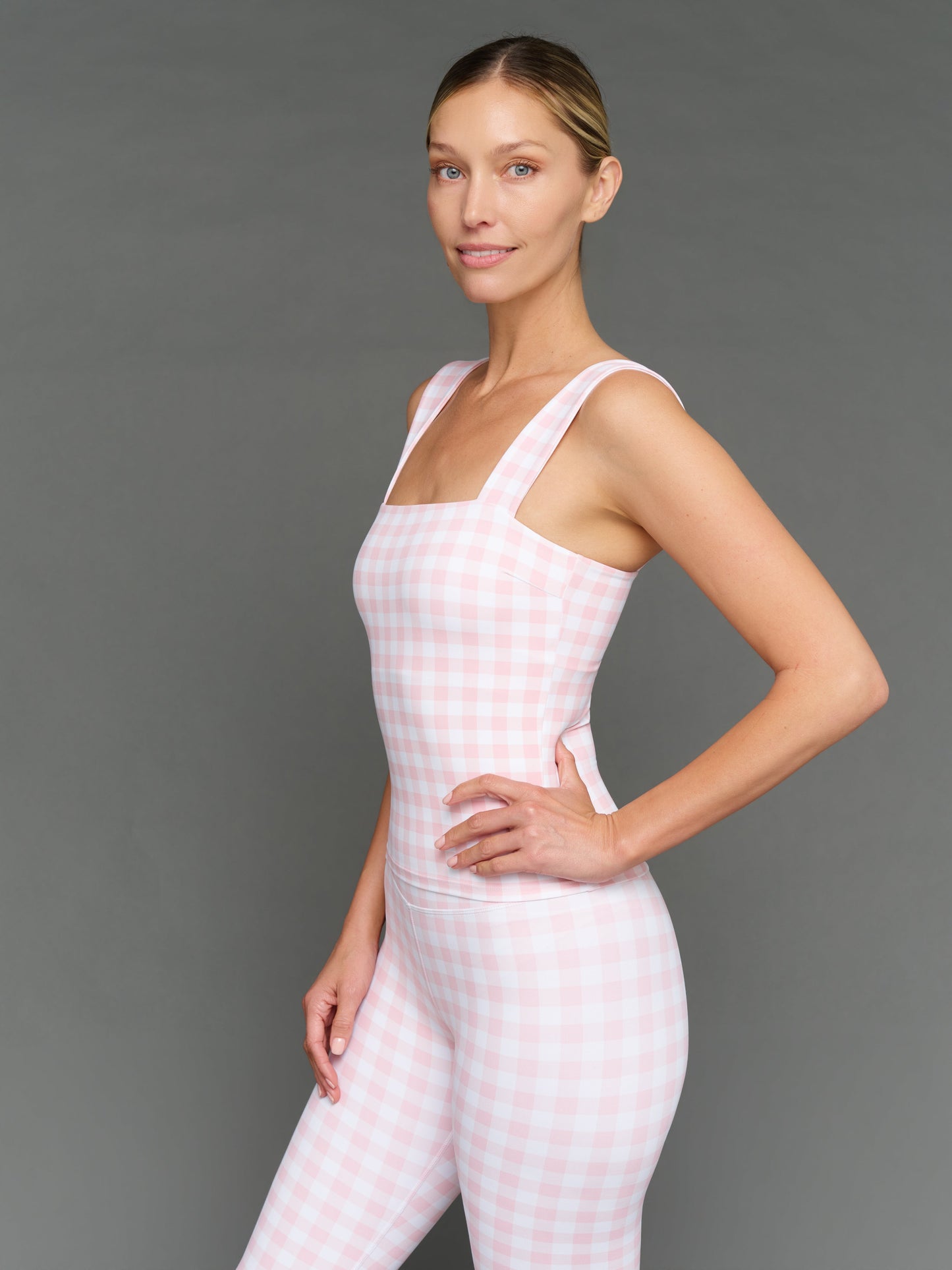 Carbon38 Gingham Square Neck Tank in Melt - Pink Gingham
