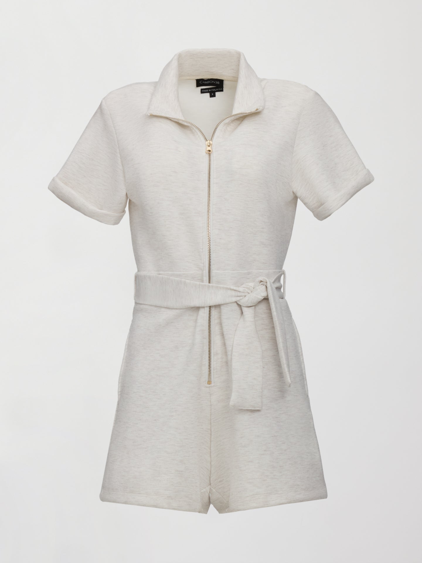 Carbon38 Short Romper in Interlock - Moonbeam Heather