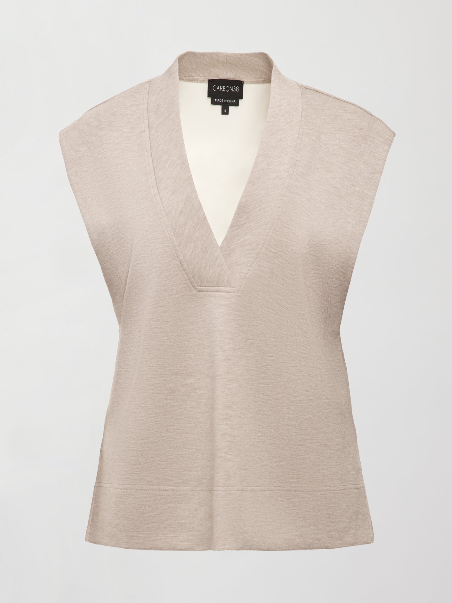 Carbon38 V Neck Knit Vest in Interlock - Taupe Heather