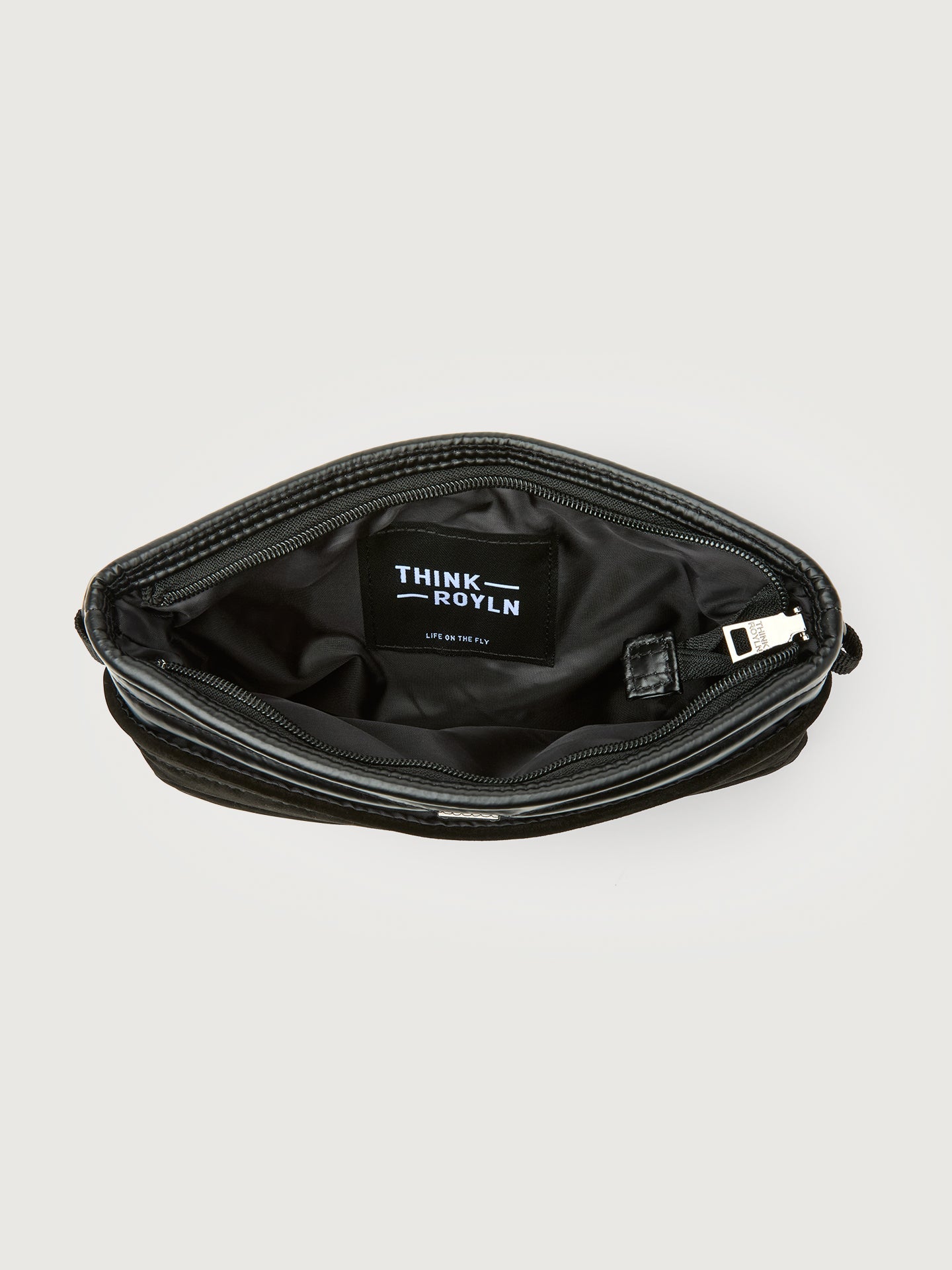 Carbon38 Downtown Crossbody - Black Suede & Pearl Black/Black Web Gunmetal Hard
