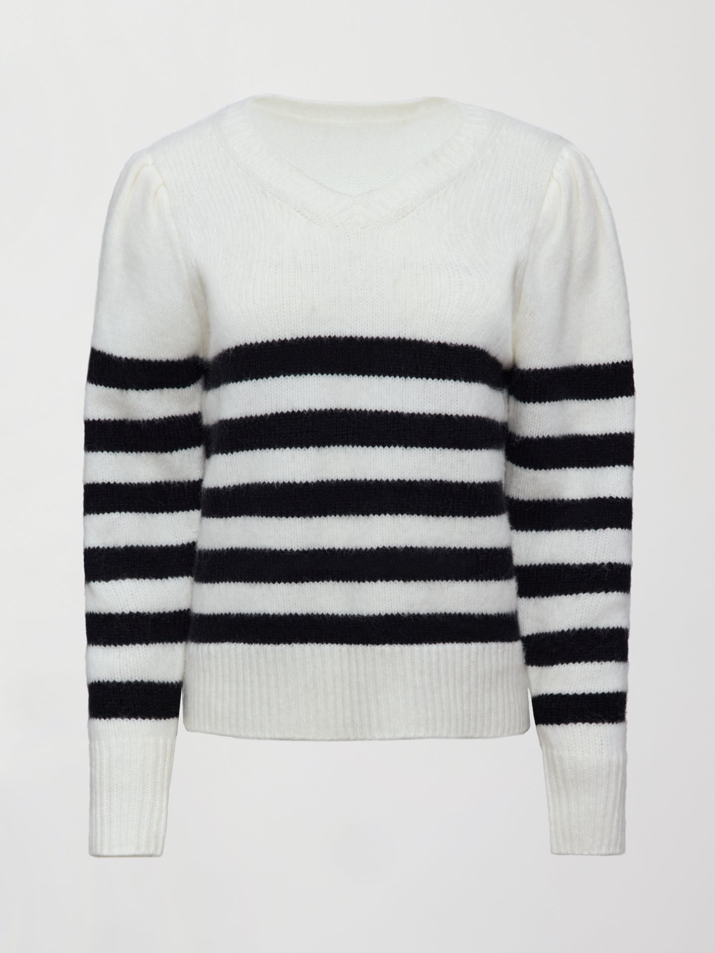 Carbon38 Striped Puff Sleeve Sweater - Cream/ Black