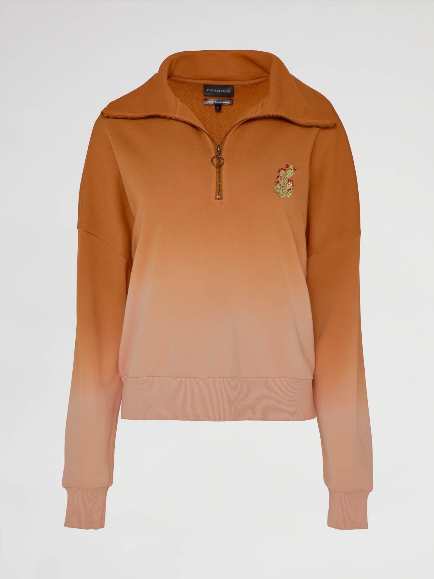 Carbon38 Ombre French Terry Half Zip / Cactus - Caramel Cafe to Rose Cloud
