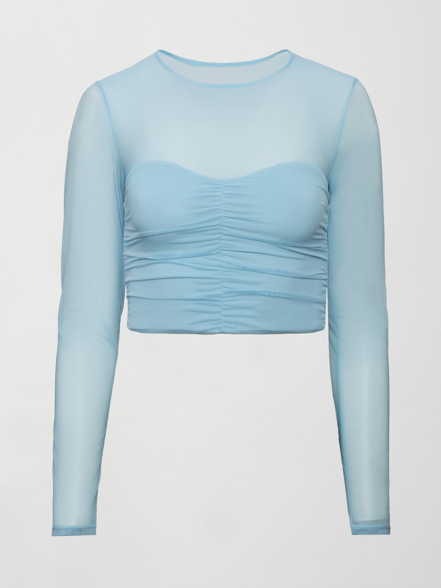 Carbon38 Ruched Mesh Long Sleeve Top in Melt - Sky Blue