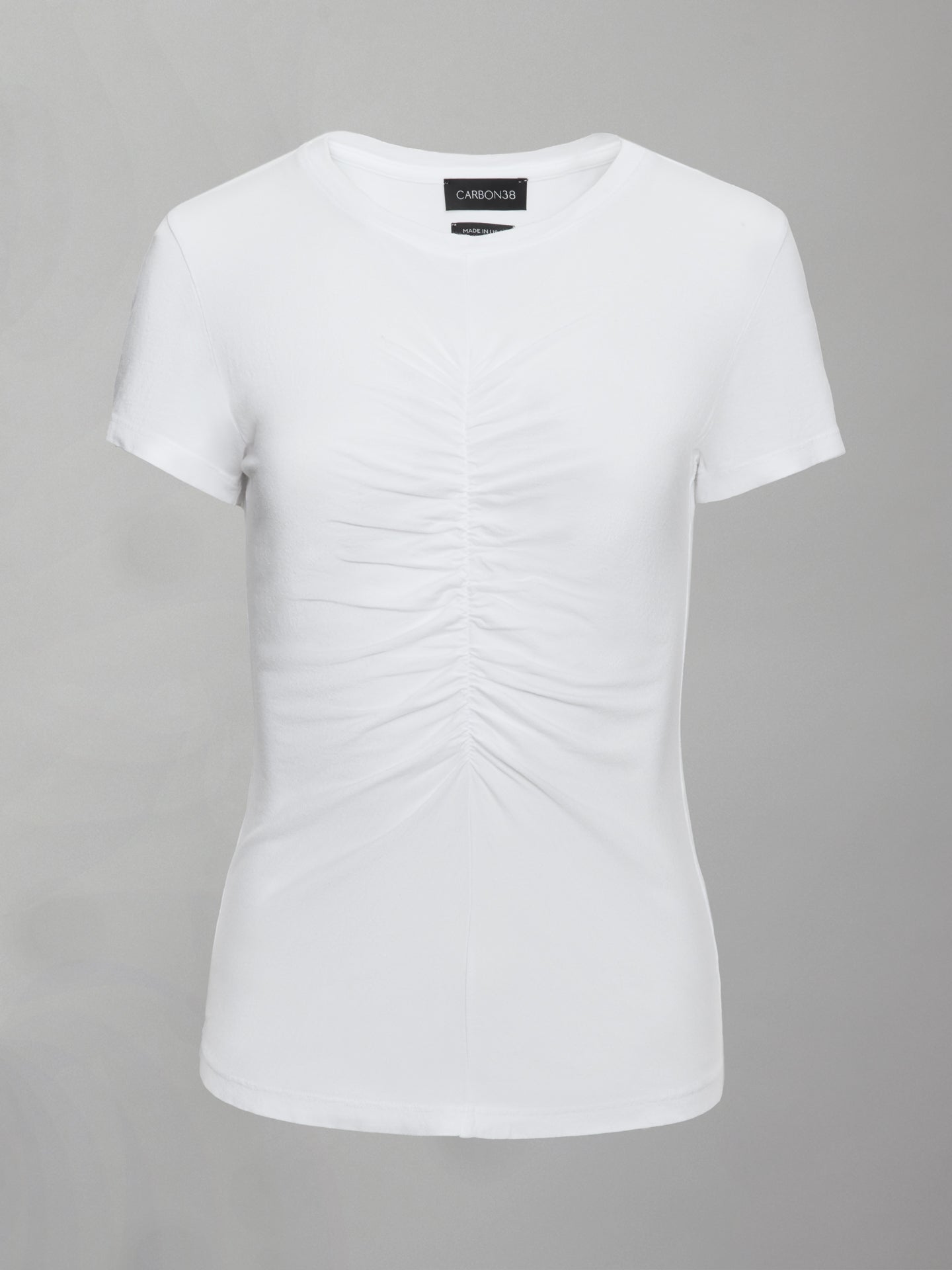Carbon38 Short Sleeve Ruched Front Tee - White