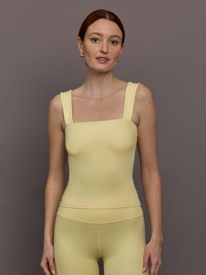 Carbon38 Square Neck Tank in Ribbed Melt - Banana