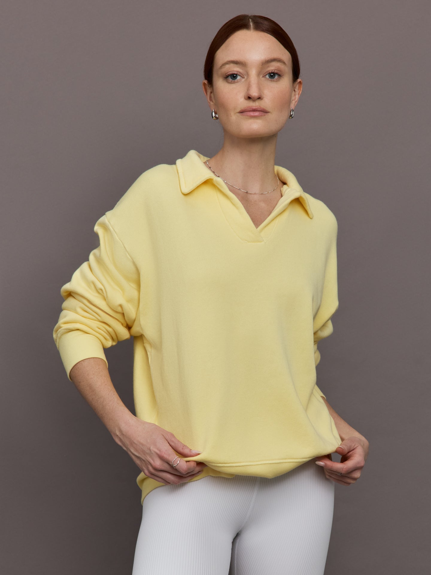 Carbon38 Johnny Collar Sweatshirt in French Terry - Banana