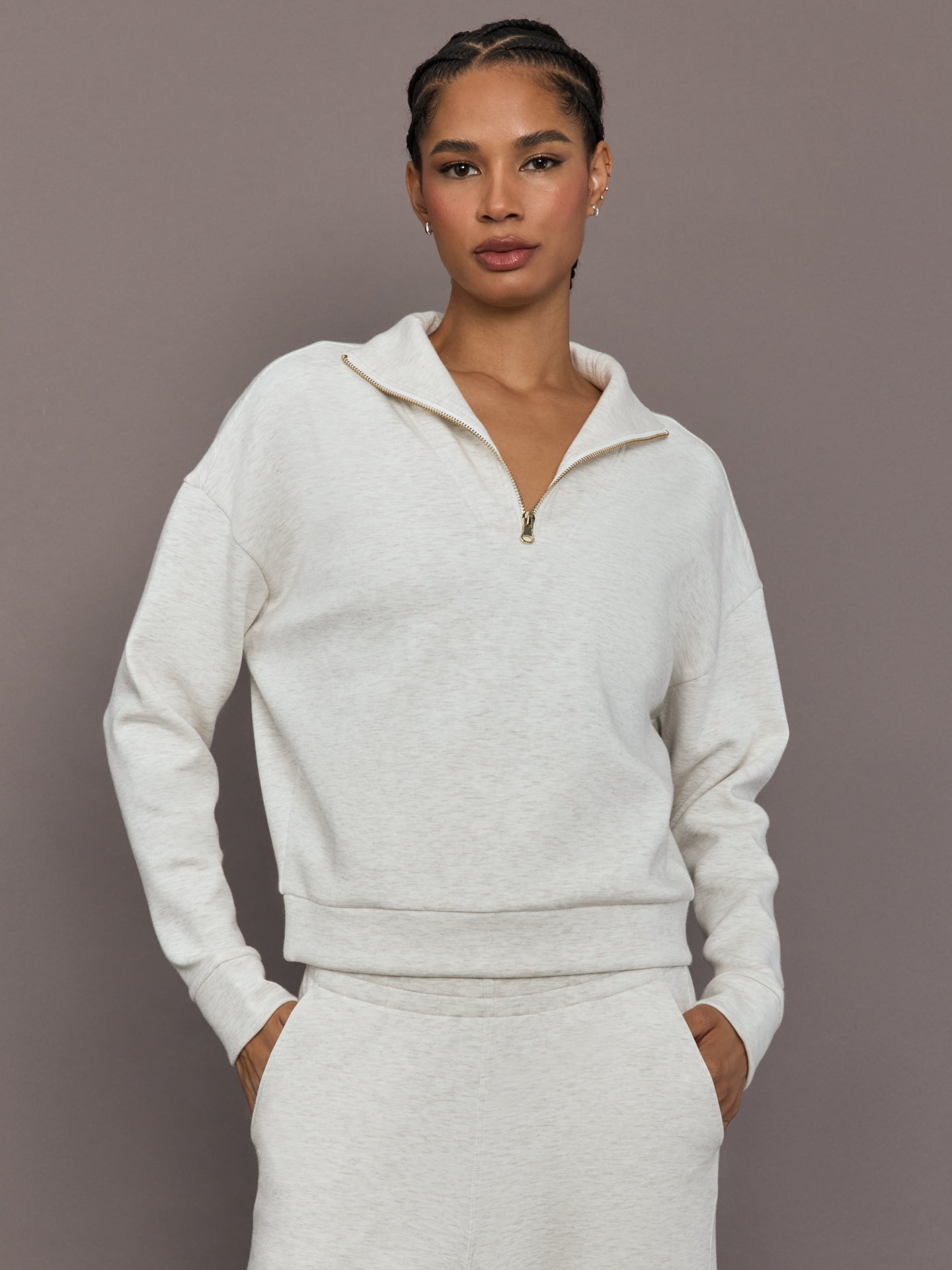 Carbon38 Half Zip Pullover in Interlock - Moonbeam