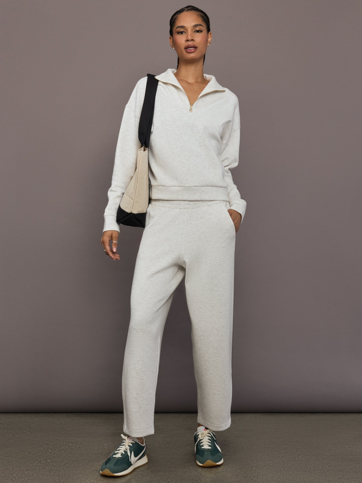 Carbon38 Half Zip Pullover in Interlock - Moonbeam