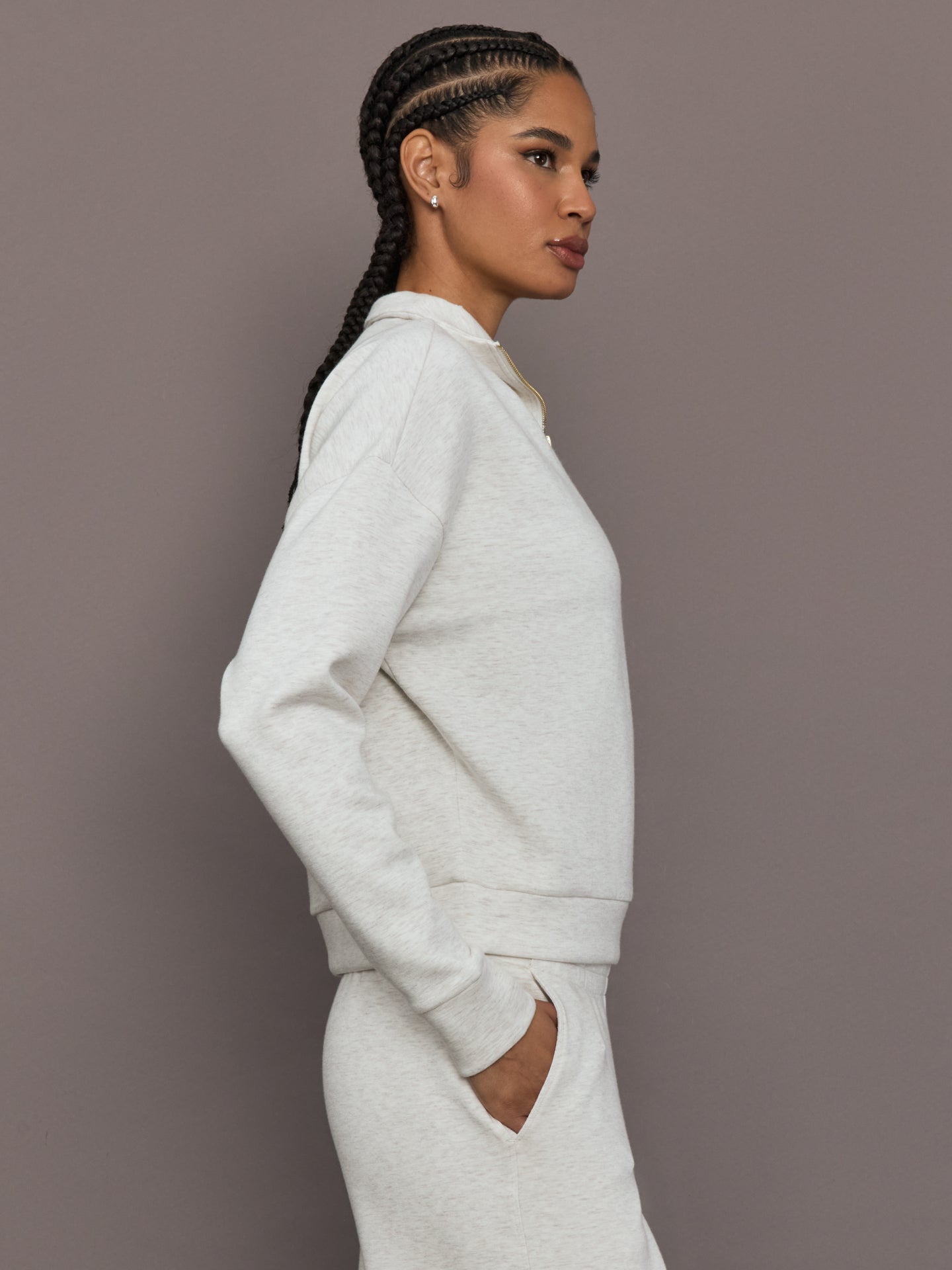 Carbon38 Half Zip Pullover in Interlock - Moonbeam