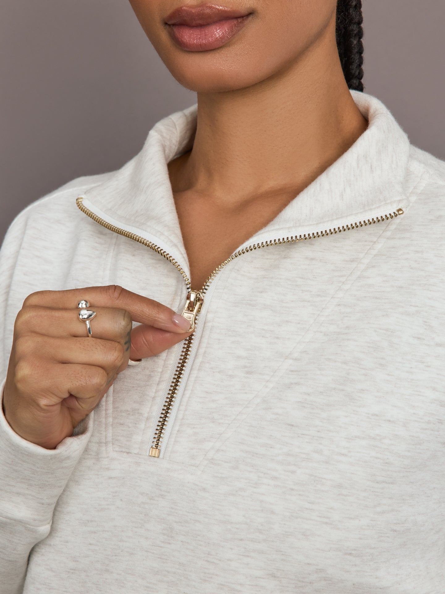Carbon38 Half Zip Pullover in Interlock - Moonbeam