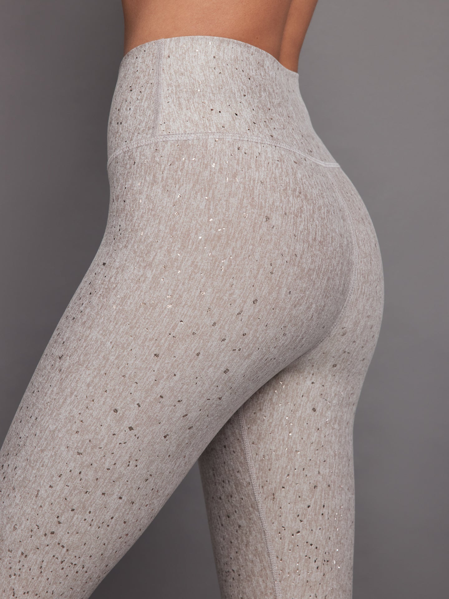Carbon38 Foil Legging in Melt - Oatmeal Heather with Rose Gold Foil