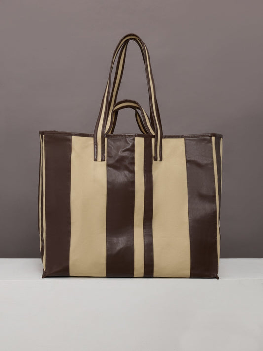 Carbon38 Tote Striped Canvas - Beige/Oil Multi