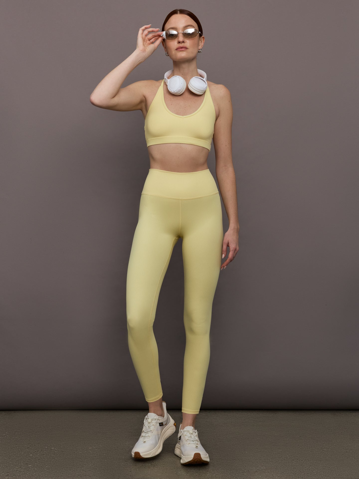 Carbon38 High Rise Legging in Ribbed Melt - Banana