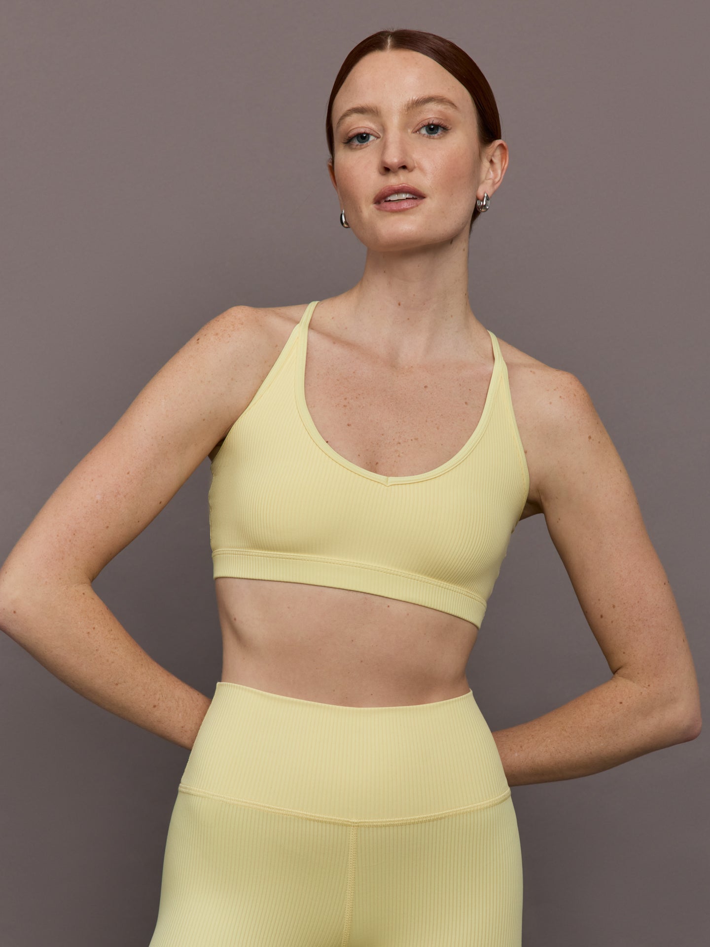 Carbon38 V-Neck Cross Back Bralette in Ribbed Melt - Banana