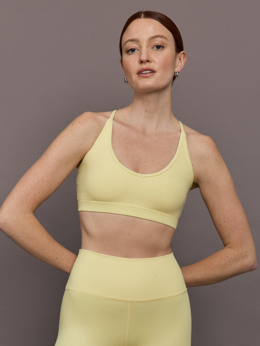 Carbon38 V-Neck Cross Back Bralette in Ribbed Melt - Banana