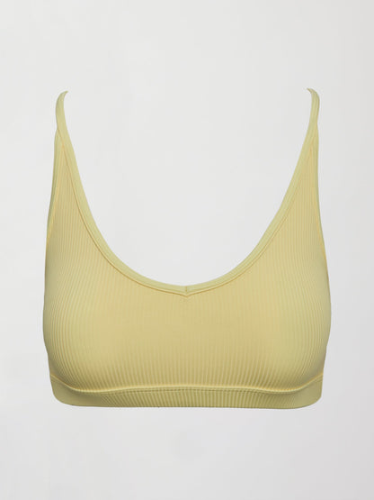 Carbon38 V-Neck Cross Back Bralette in Ribbed Melt - Banana