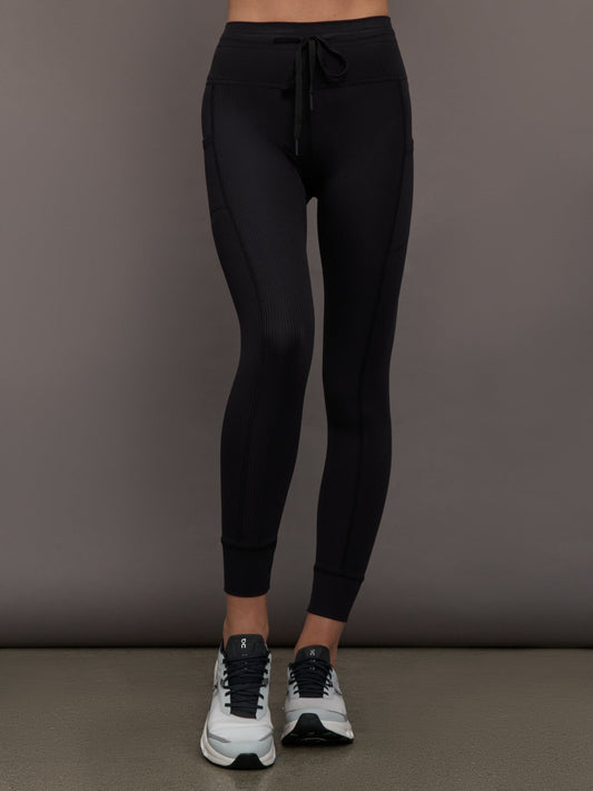 Carbon38 High Rise Pocket Legging in Ribbed Melt - Black