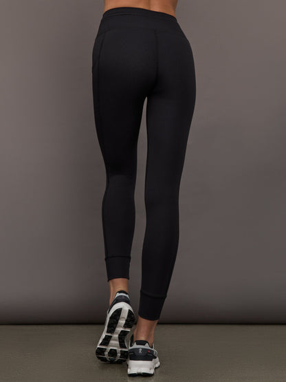 Carbon38 High Rise Pocket Legging in Ribbed Melt - Black