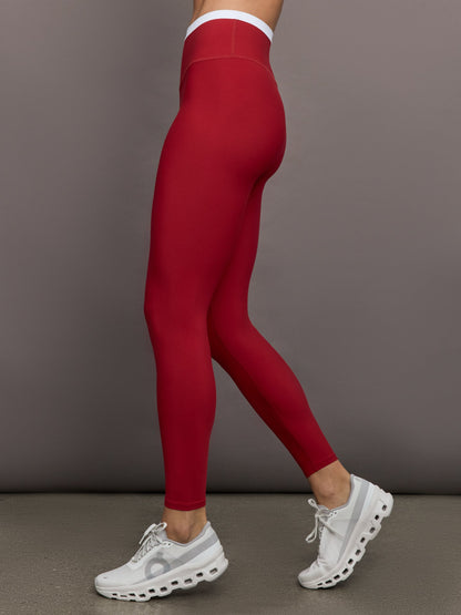 Carbon38 Contrast Waistband Legging in Melt - Cherry Red/White