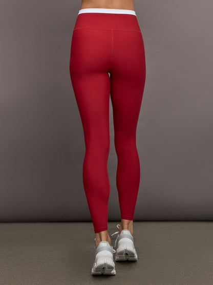 Carbon38 Contrast Waistband Legging in Melt - Cherry Red/White