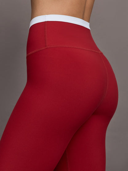 Carbon38 Contrast Waistband Legging in Melt - Cherry Red/White