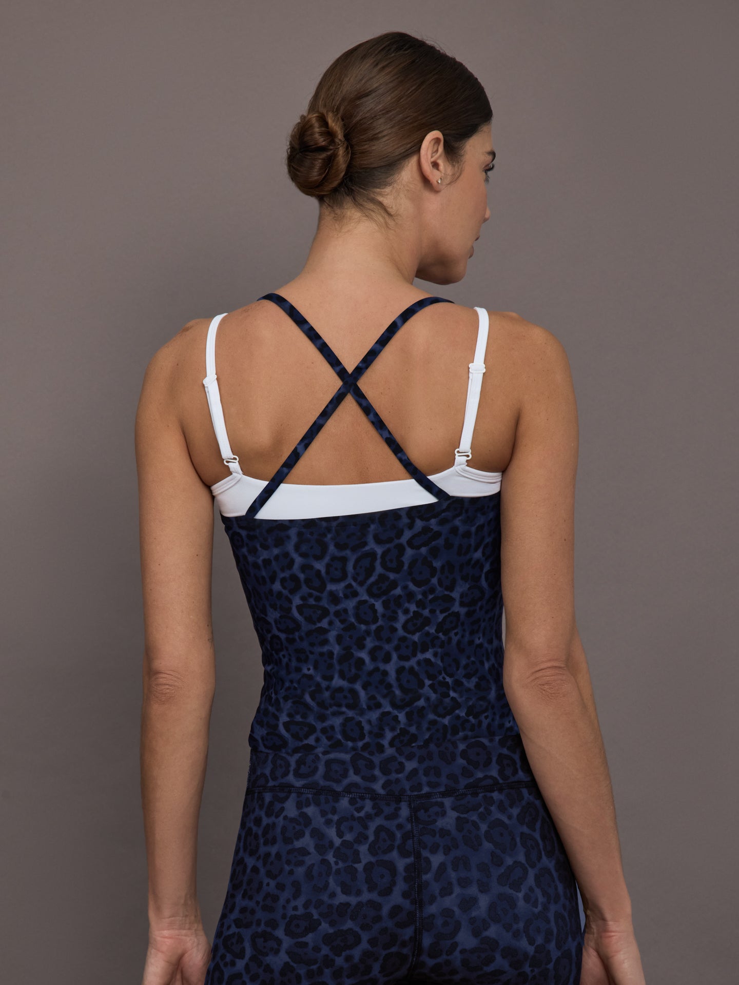 Carbon38 Double Layered Contrast Tank - Navy Leopard/White