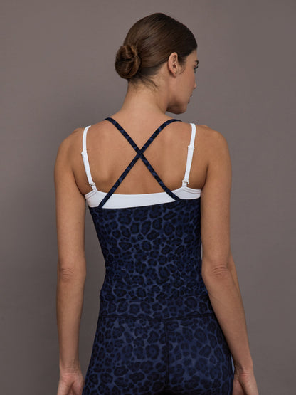 Carbon38 Double Layered Contrast Tank - Navy Leopard/White