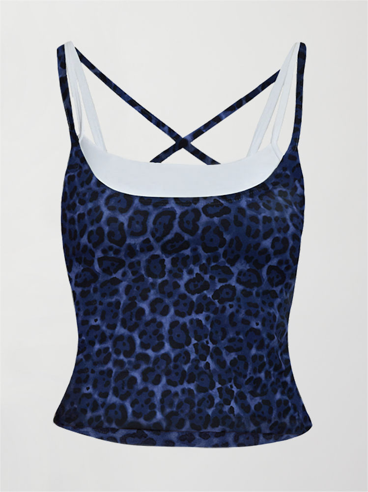 Carbon38 Double Layered Contrast Tank - Navy Leopard/White