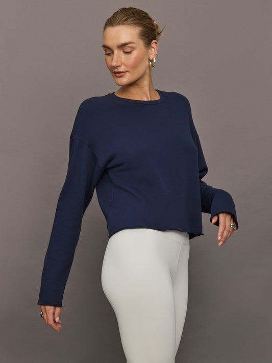 Carbon38 Crew Neck Sweatshirt in French Terry - Navy Blazer