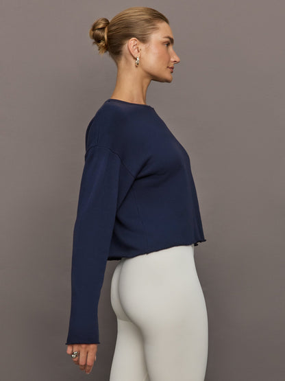 Carbon38 Crew Neck Sweatshirt in French Terry - Navy Blazer