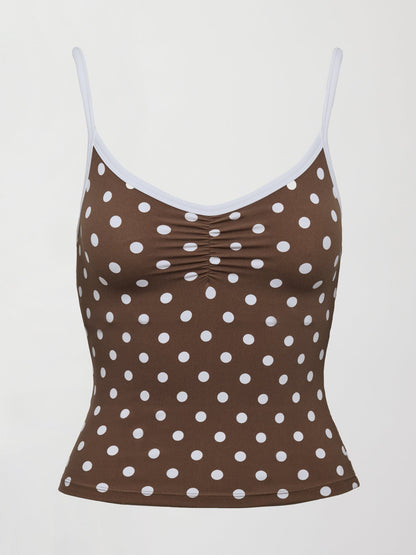 Carbon38 Polka Dot Ruched Tank in Melt - Carafe/White Polka Dot
