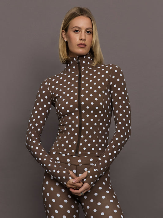 Carbon38 Full Zip Active Jacket in Melt - Carafe/White Polka Dot
