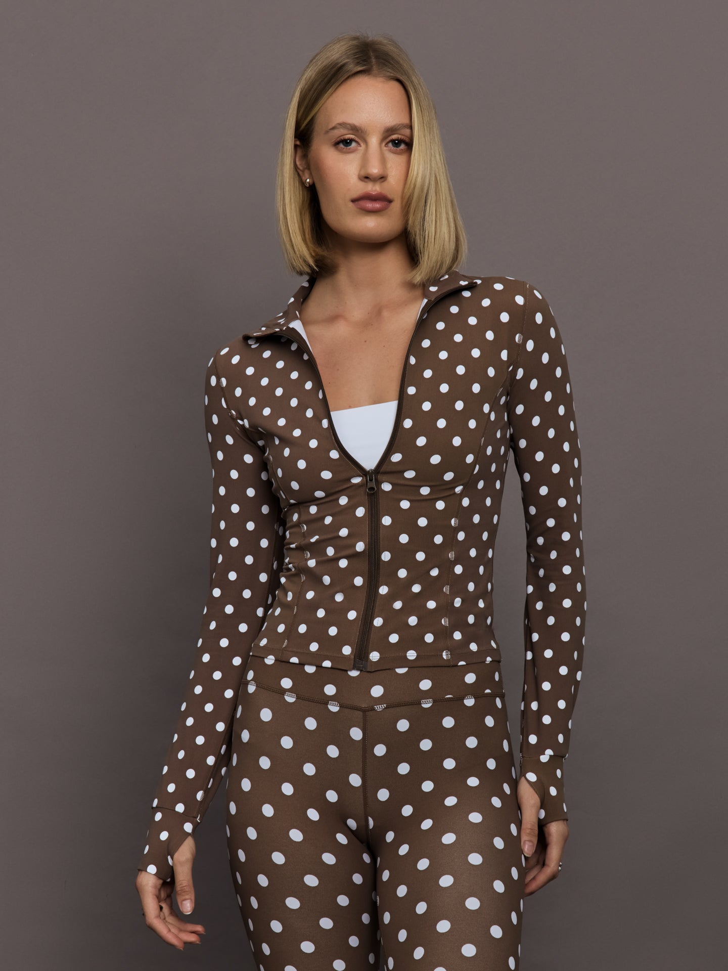 Carbon38 Full Zip Active Jacket in Melt - Carafe/White Polka Dot