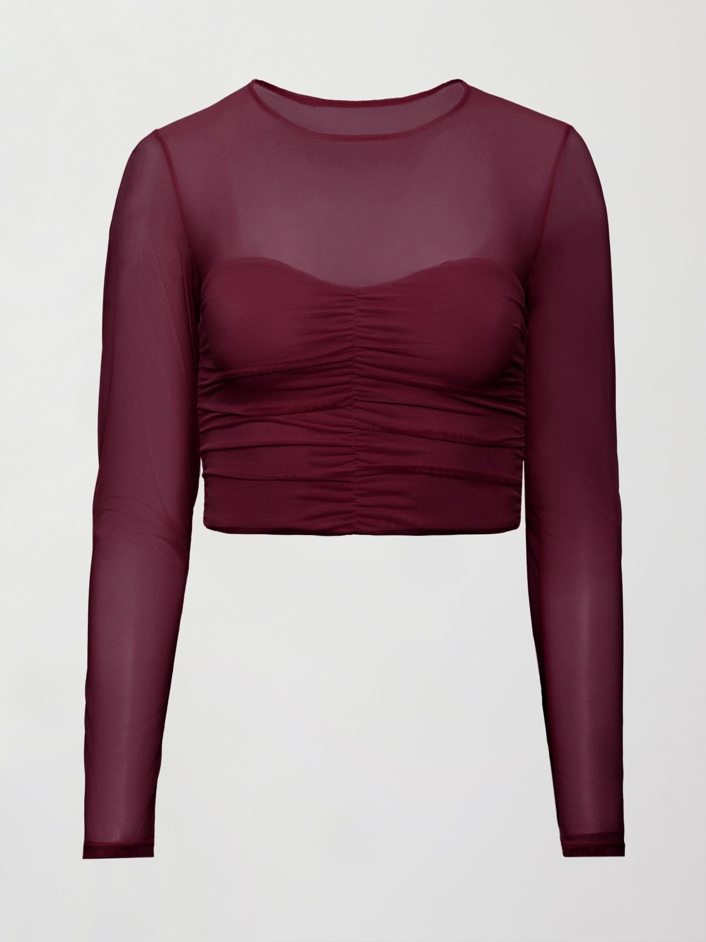 Carbon38 Ruched Mesh Long Sleeve Top in Melt - Fig