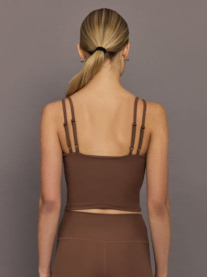 Carbon38 V-Neck Tank in Ribbed Melt - Cocoa Brown