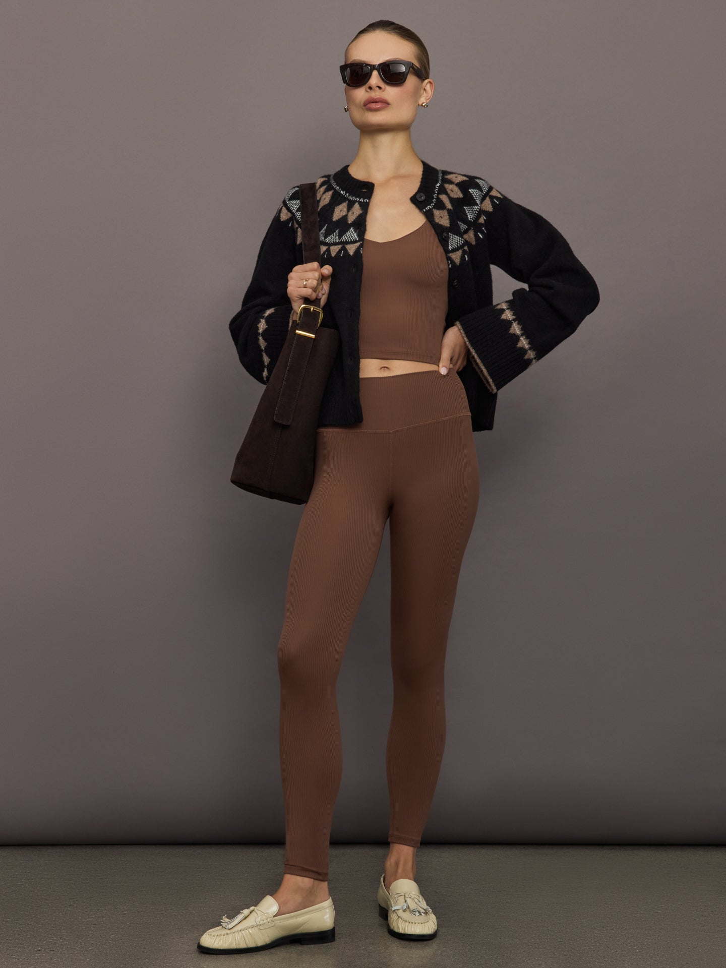 Carbon38 V-Neck Tank in Ribbed Melt - Cocoa Brown