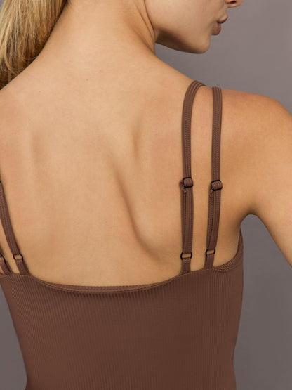 Carbon38 V-Neck Tank in Ribbed Melt - Cocoa Brown