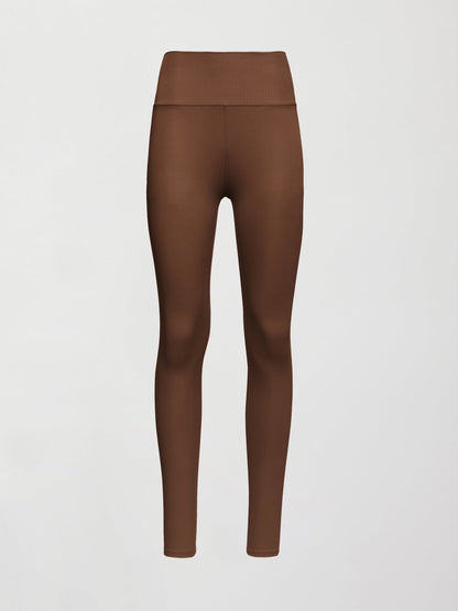Carbon38 High Rise Legging in Ribbed Melt - Cocoa Brown