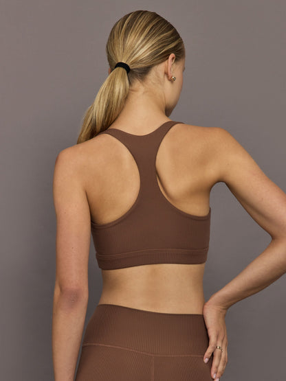 Carbon38 Racerback Bra in Ribbed Melt - Cocoa Brown