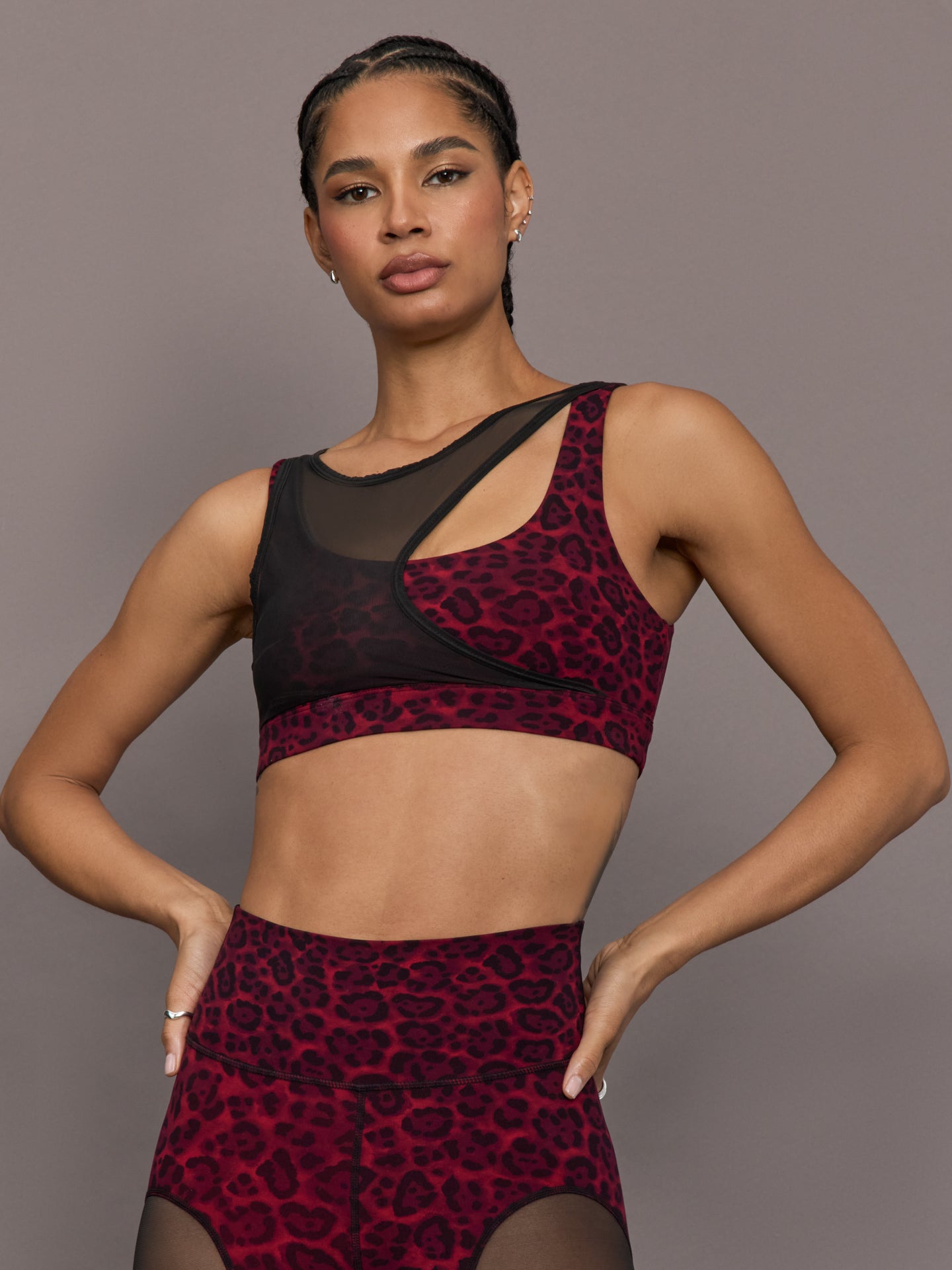 Carbon38 Mesh Overlay Bra - Red Leopard