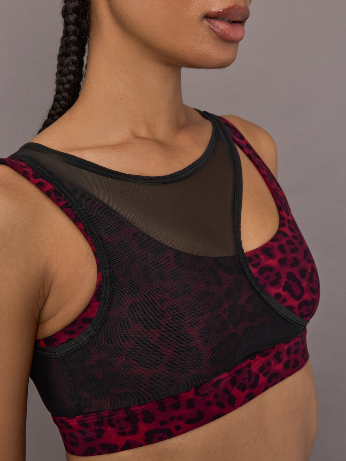 Carbon38 Mesh Overlay Bra - Red Leopard