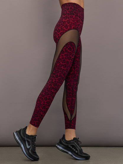 Carbon38 Sheer Spliced Legging in Melt - Red Leopard