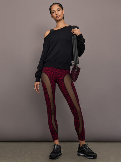 Carbon38 Sheer Spliced Legging in Melt - Red Leopard