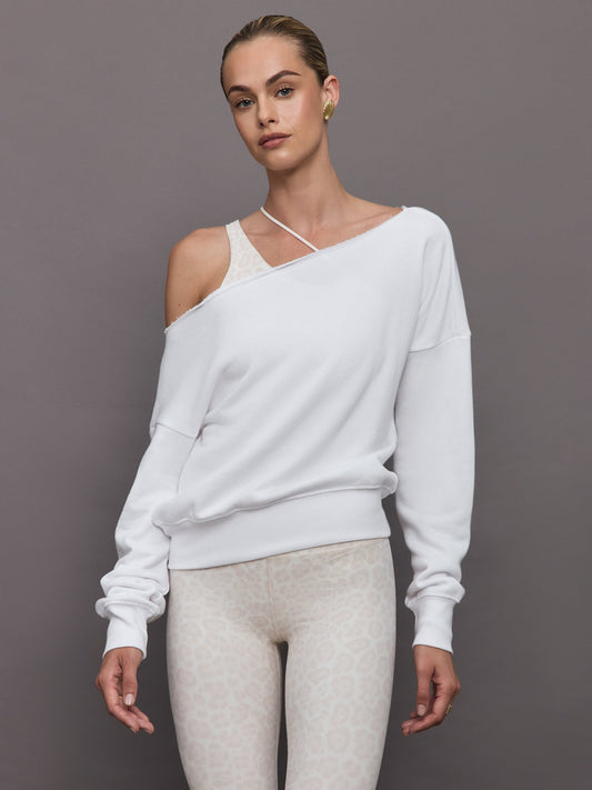 Carbon38 Off Shoulder Sweatshirt in French Terry - White