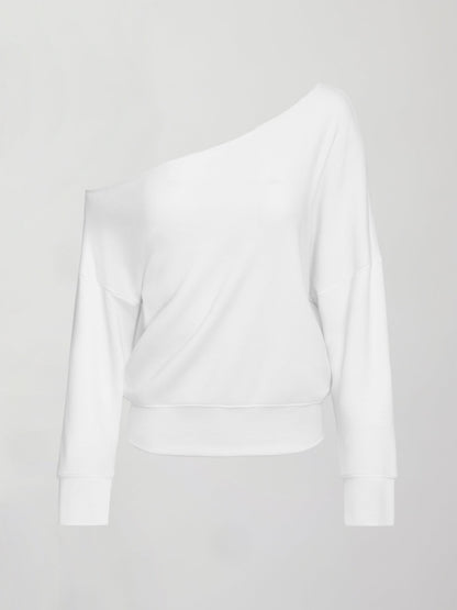 Carbon38 Off Shoulder Sweatshirt in French Terry - White