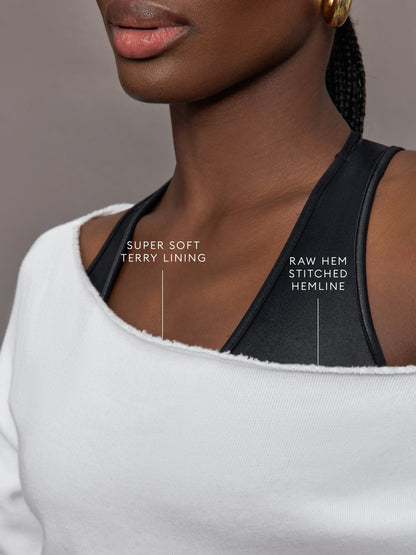 Carbon38 Off Shoulder Sweatshirt in French Terry - White